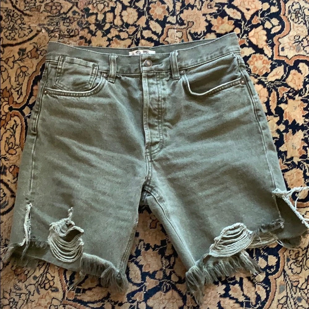 Free People Distressed Bermuda Jean Shorts
